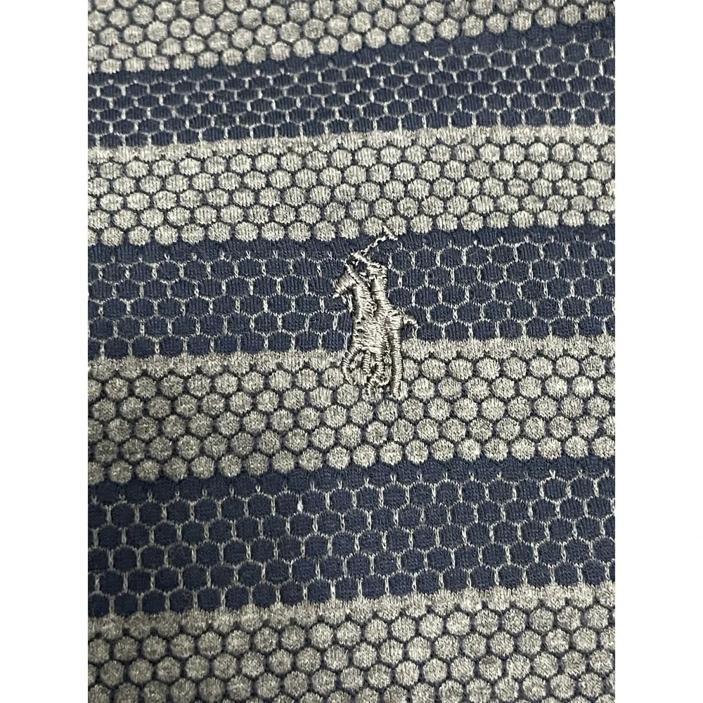 Vintage Polo Ralph Lauren Honeycomb Striped Knit Polo Shirt Men's XXL Gray Pony